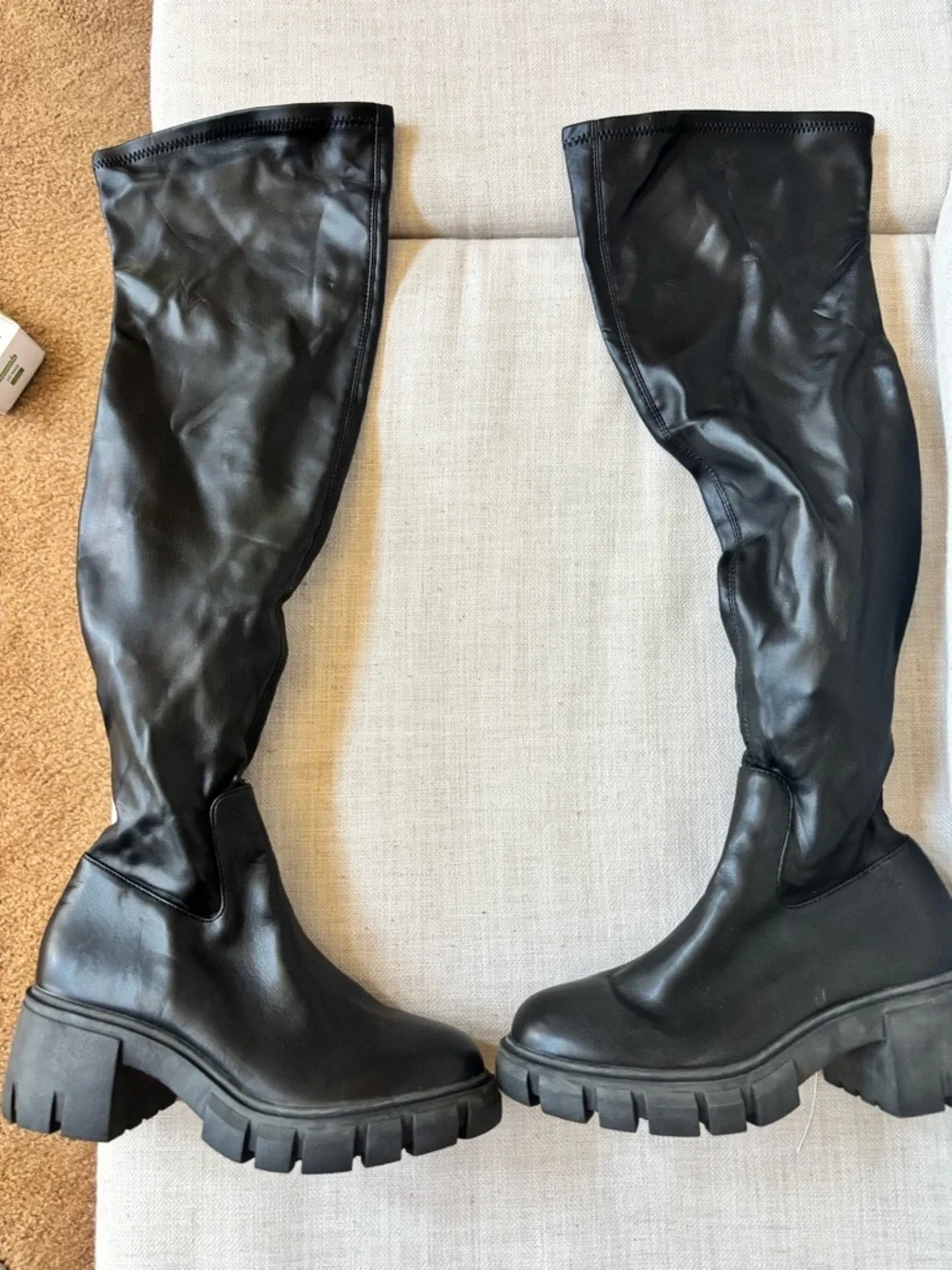 Steven New York Hylda Over-The-Knee Boots Black Size 7 Chunky Heel Stretch Shaft